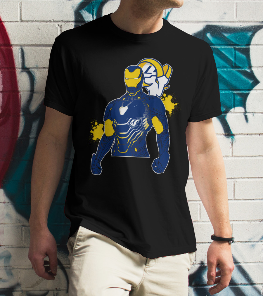 Iron Man Blue And Yellow With Los Angeles Rams T-Shirt