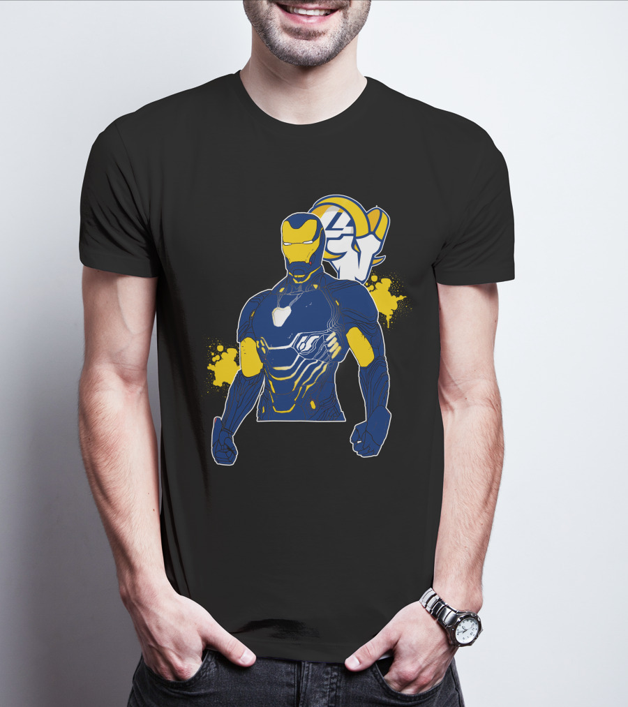 Iron Man Blue And Yellow With Los Angeles Rams T-Shirt