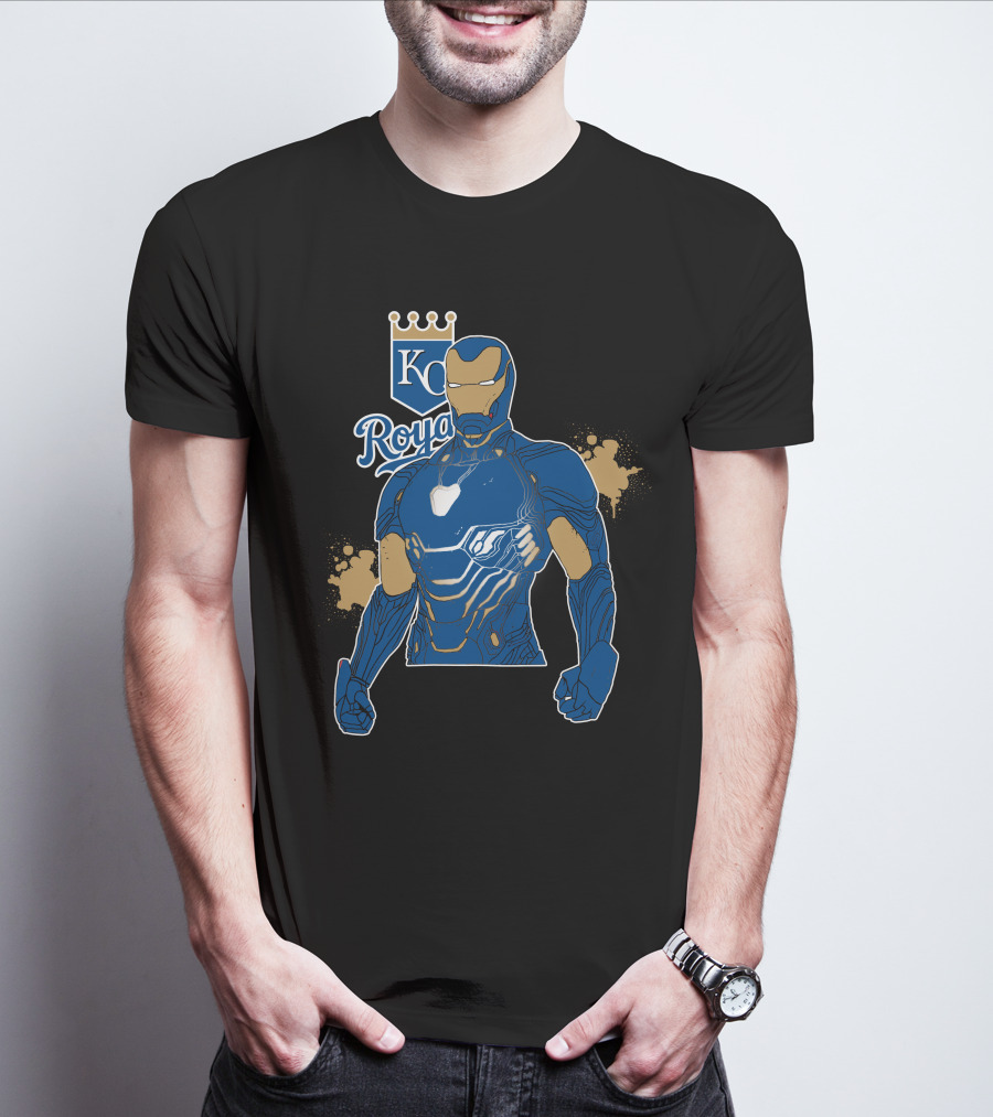 Iron Man Kc Royals Fusion With Blue Armor And Crown T-Shirt