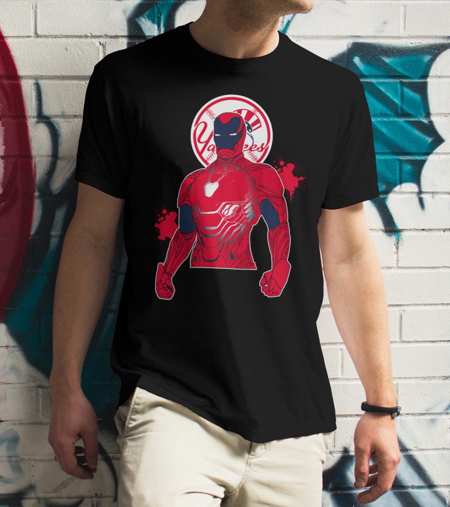 Iron Man New York Yankees Crossover Marvel Avengers Yankees Baseball Theme T-Shirt