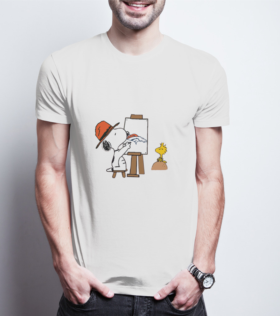 Broncos Snoopy Painting Nfl Team Logo With Woodstock T-Shirt