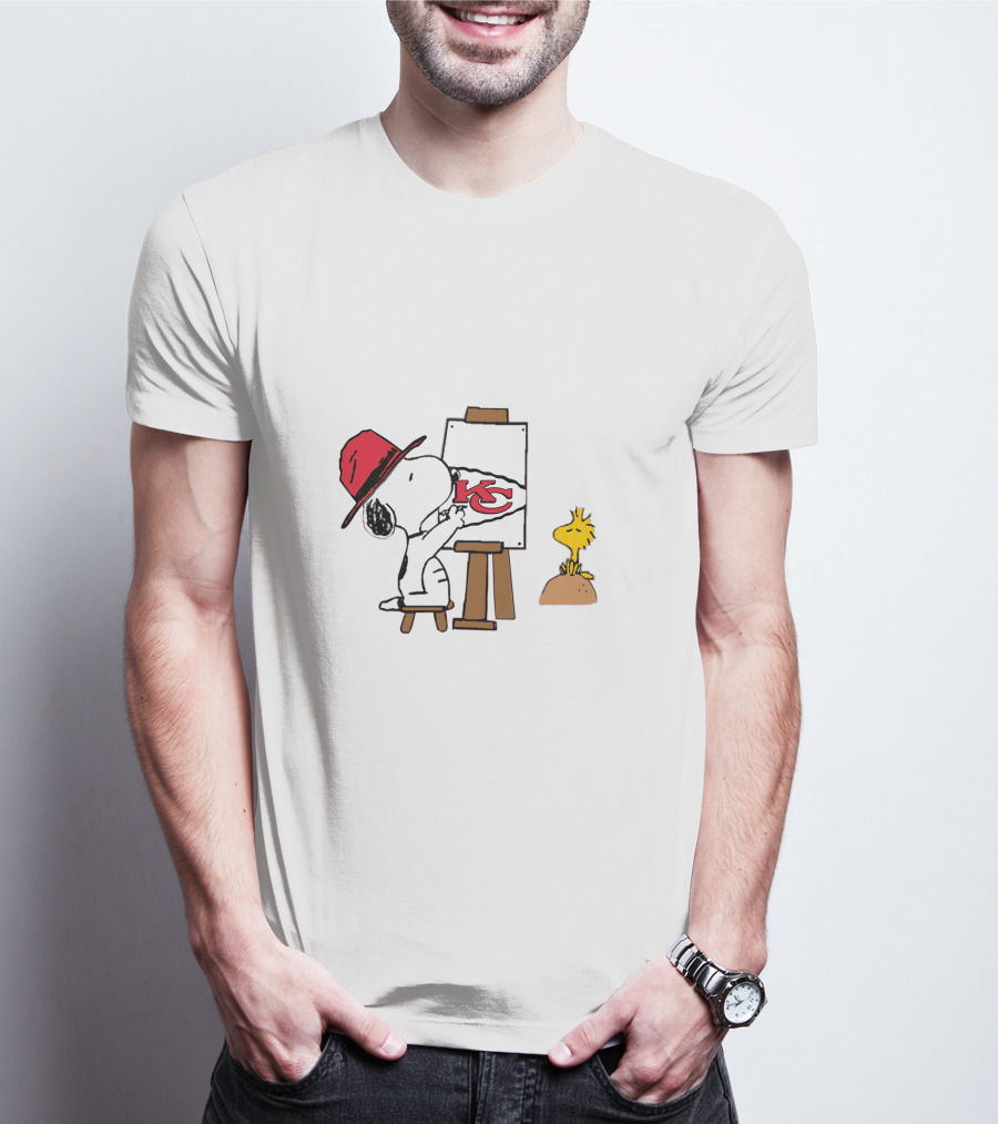 Kansas City Chiefs Painting Snoopy Red Hat Woodstock T-Shirt