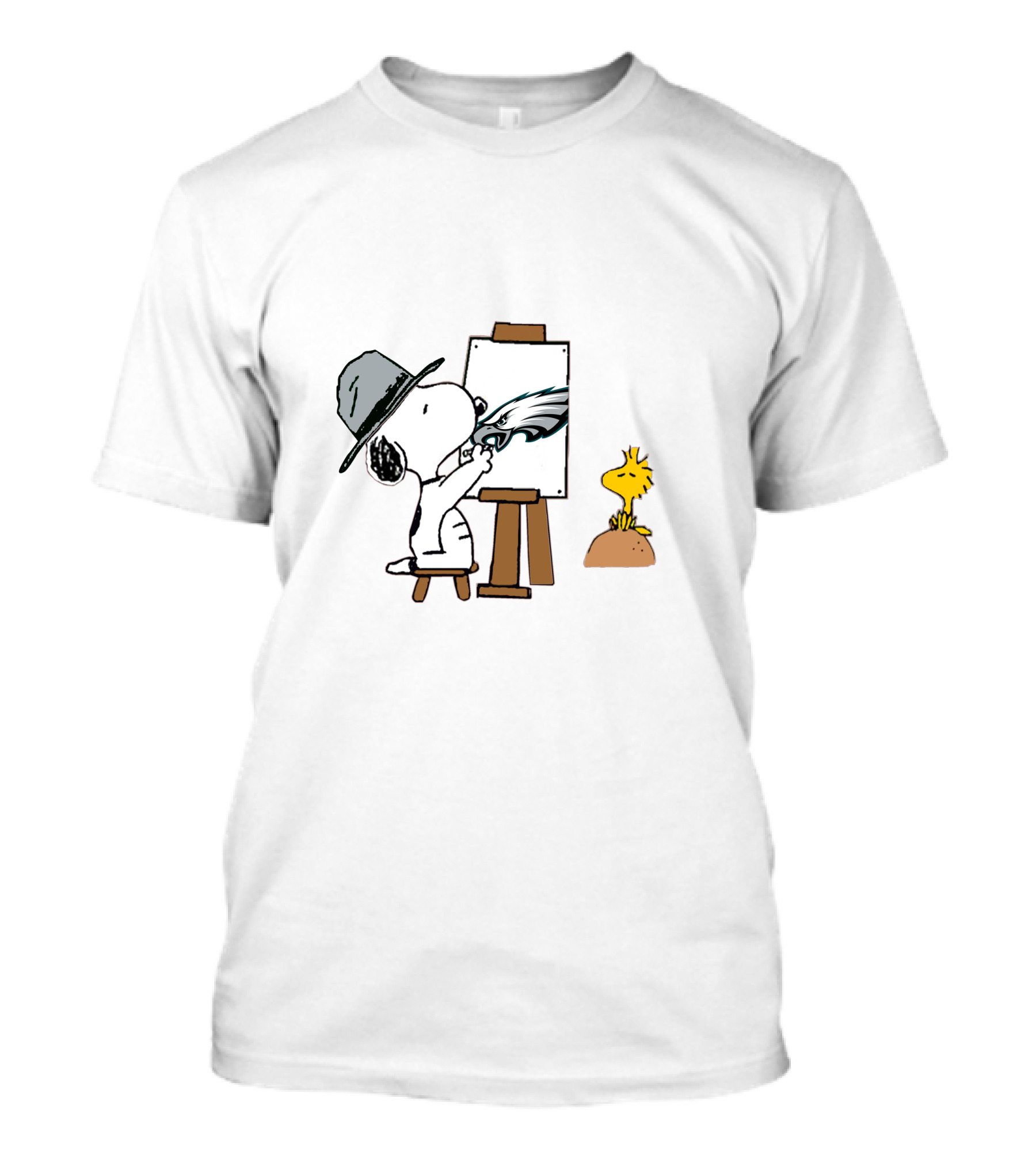 Snoopy Painting Philadelphia Eagles Logo With Woodstock T-Shirt
