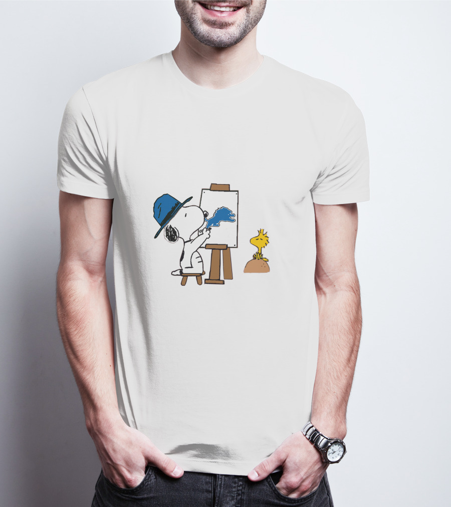 Snoopy Painting With Blue Brushstroke And Woodstock T-Shirt