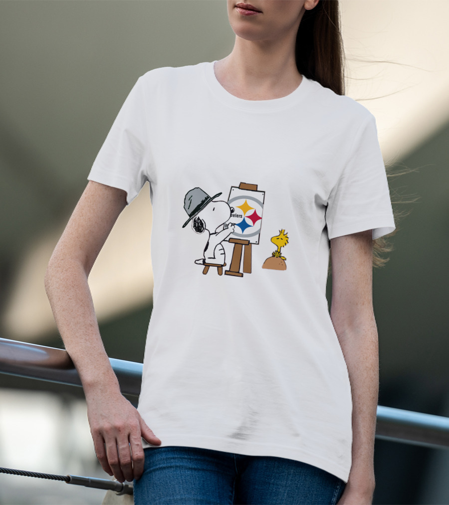 Steelers Snoopy Painting Team Logo With Woodstock T-Shirt