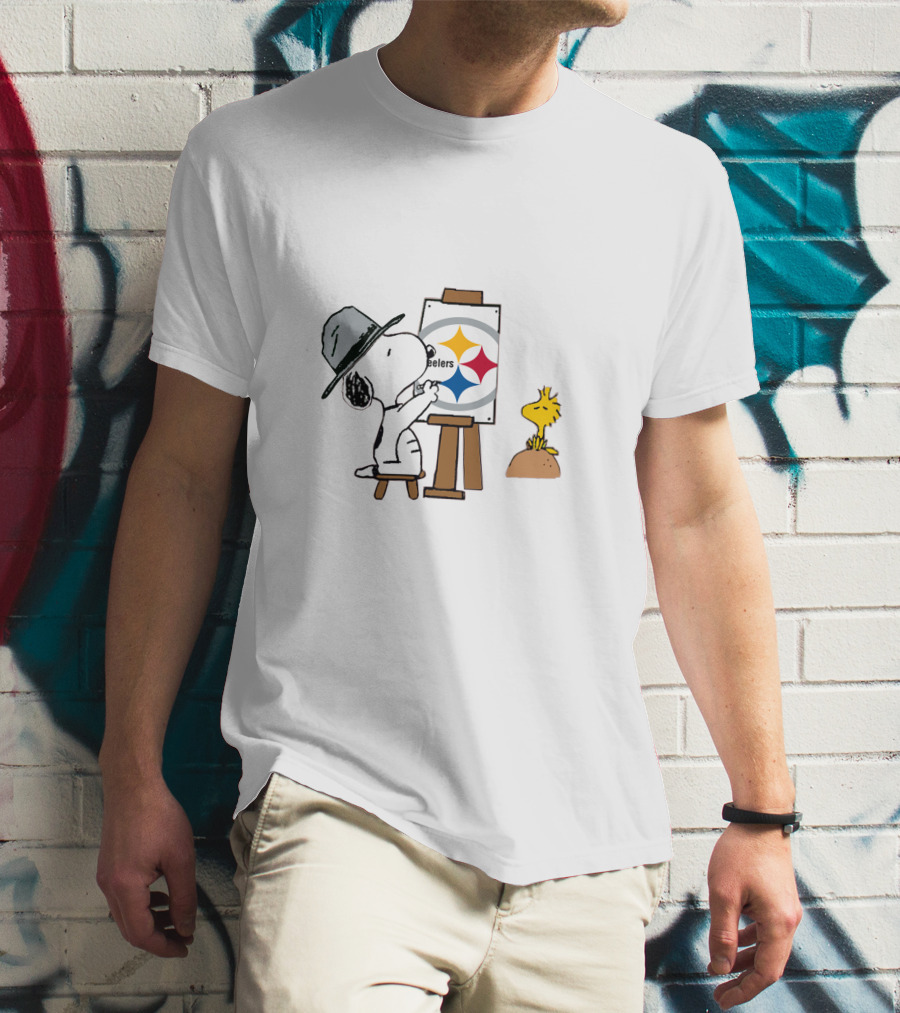 Steelers Snoopy Painting Team Logo With Woodstock T-Shirt