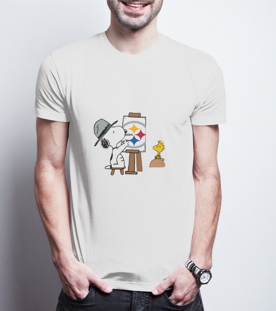 Steelers Snoopy Painting Team Logo With Woodstock T-Shirt