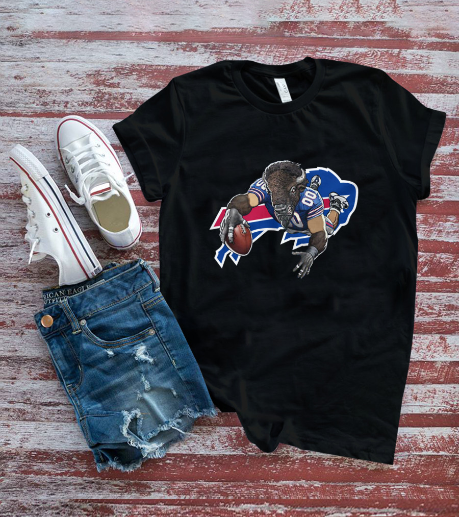 Buffalo Bills Bison Mascot Diving For Touchdown T-Shirt