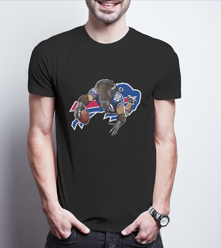 Buffalo Bills Bison Mascot Diving For Touchdown T-Shirt