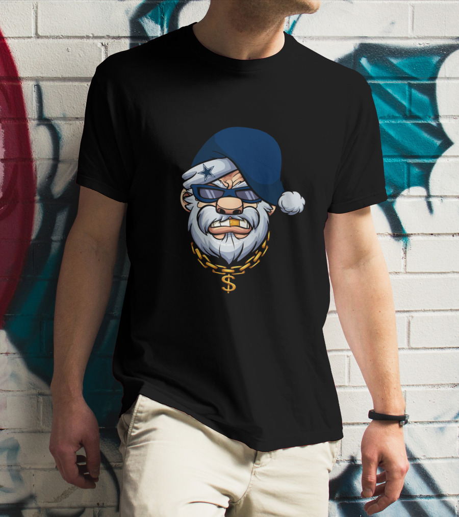 Cowboys Gangster Santa Blue Beanie Dollar Chain Sunglasses Star Patch T-Shirt