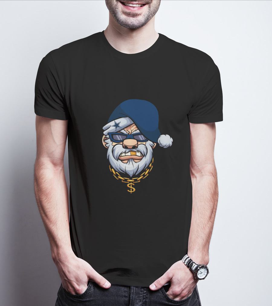 Cowboys Gangster Santa Blue Beanie Dollar Chain Sunglasses Star Patch T-Shirt