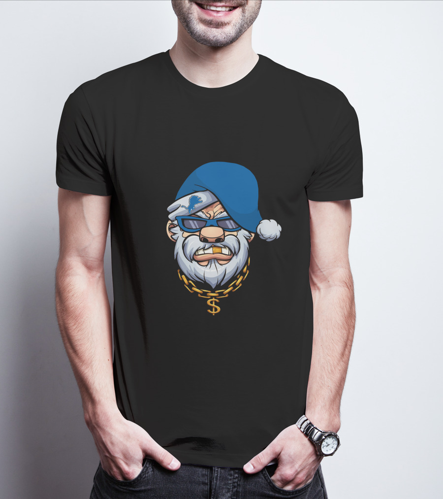 Lions Gangster Santa Detroit Football Dollar Chain T-Shirt