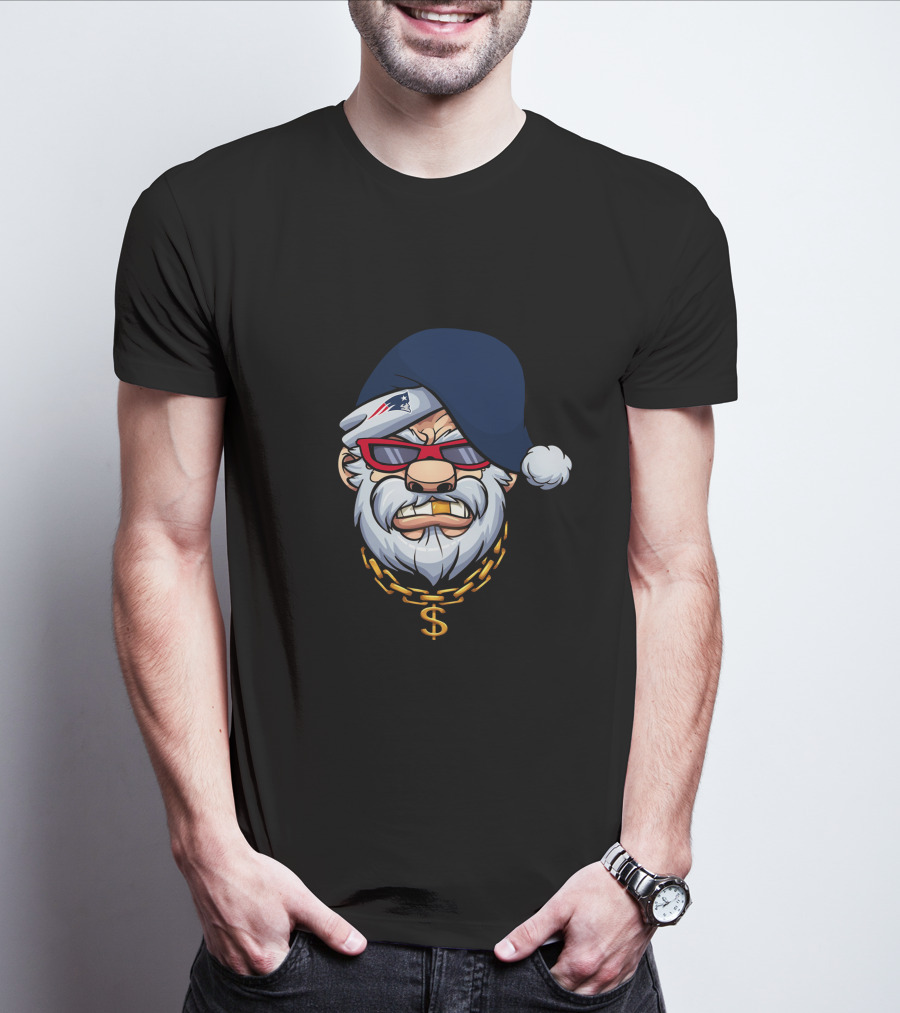 Patriots Gangster Santa Dollar Chain Red Sunglasses Navy Hat T-Shirt