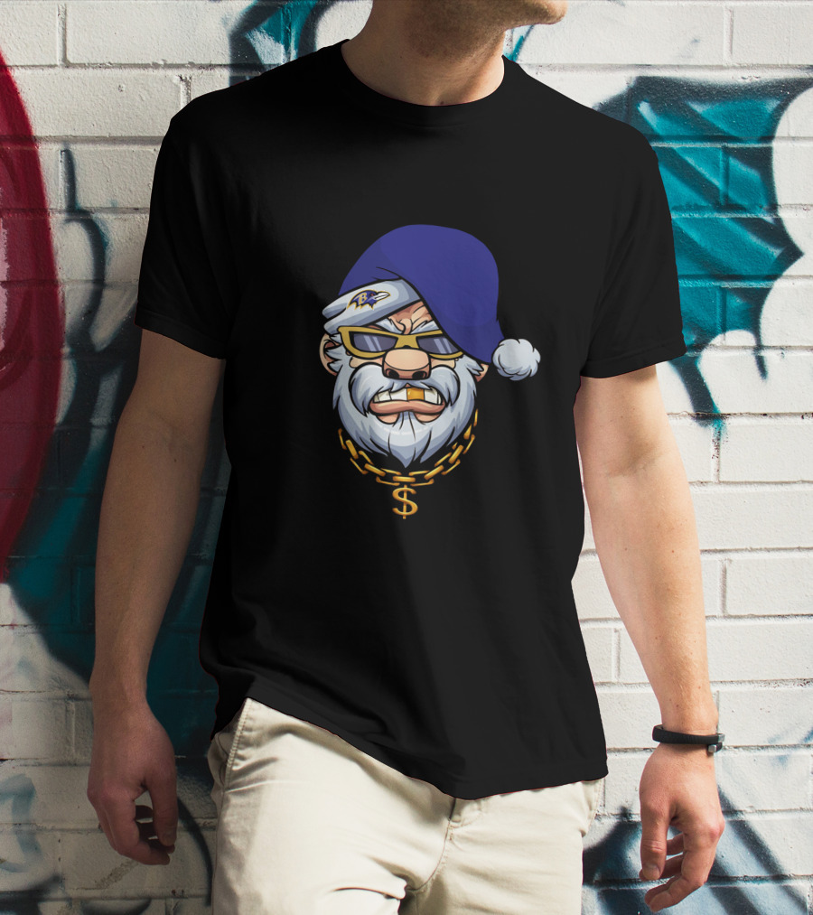 Ravens Gangster Santa Claus With Blue Cap And Gold Chain T-Shirt