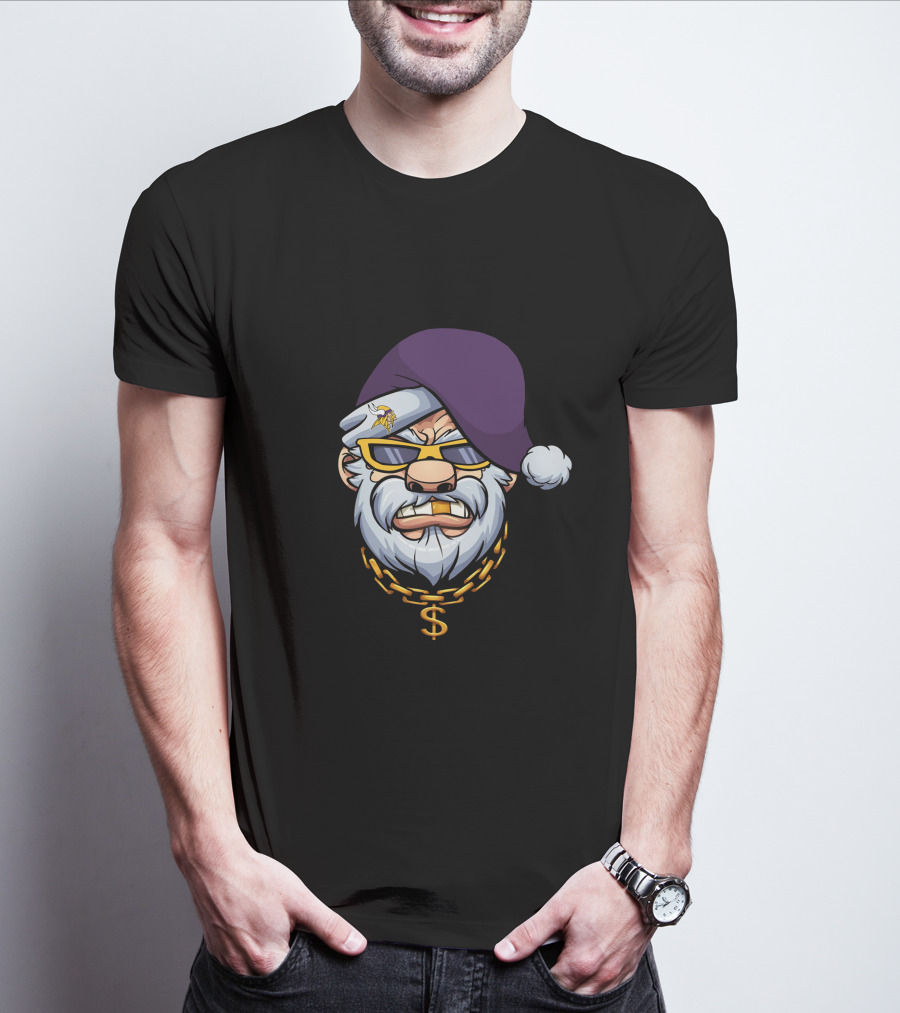 Vikings Gangster Santa With Purple Hat And Gold Chain T-Shirt