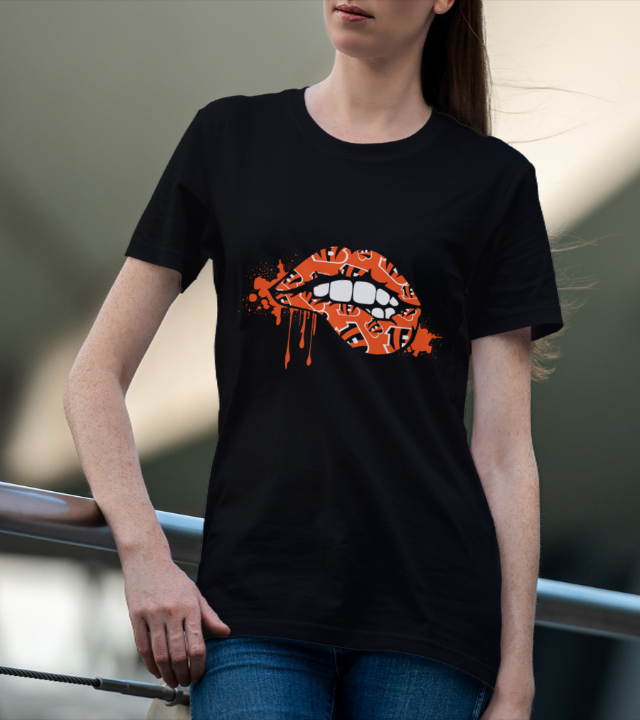 Dripping Lips Cincinnati Bengals Iconic Orange Pattern Bite T-Shirt