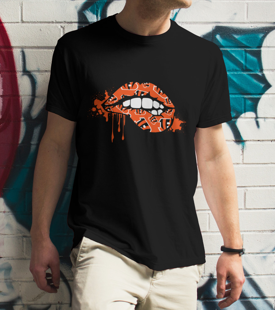 Dripping Lips Cincinnati Bengals Iconic Orange Pattern Bite T-Shirt