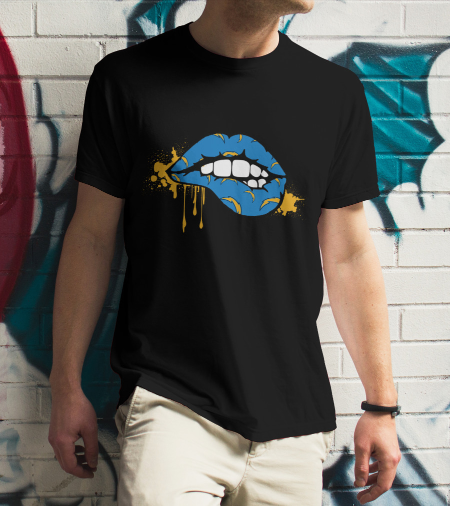 Dripping Lips Blue And Yellow Chargers Theme T-Shirt