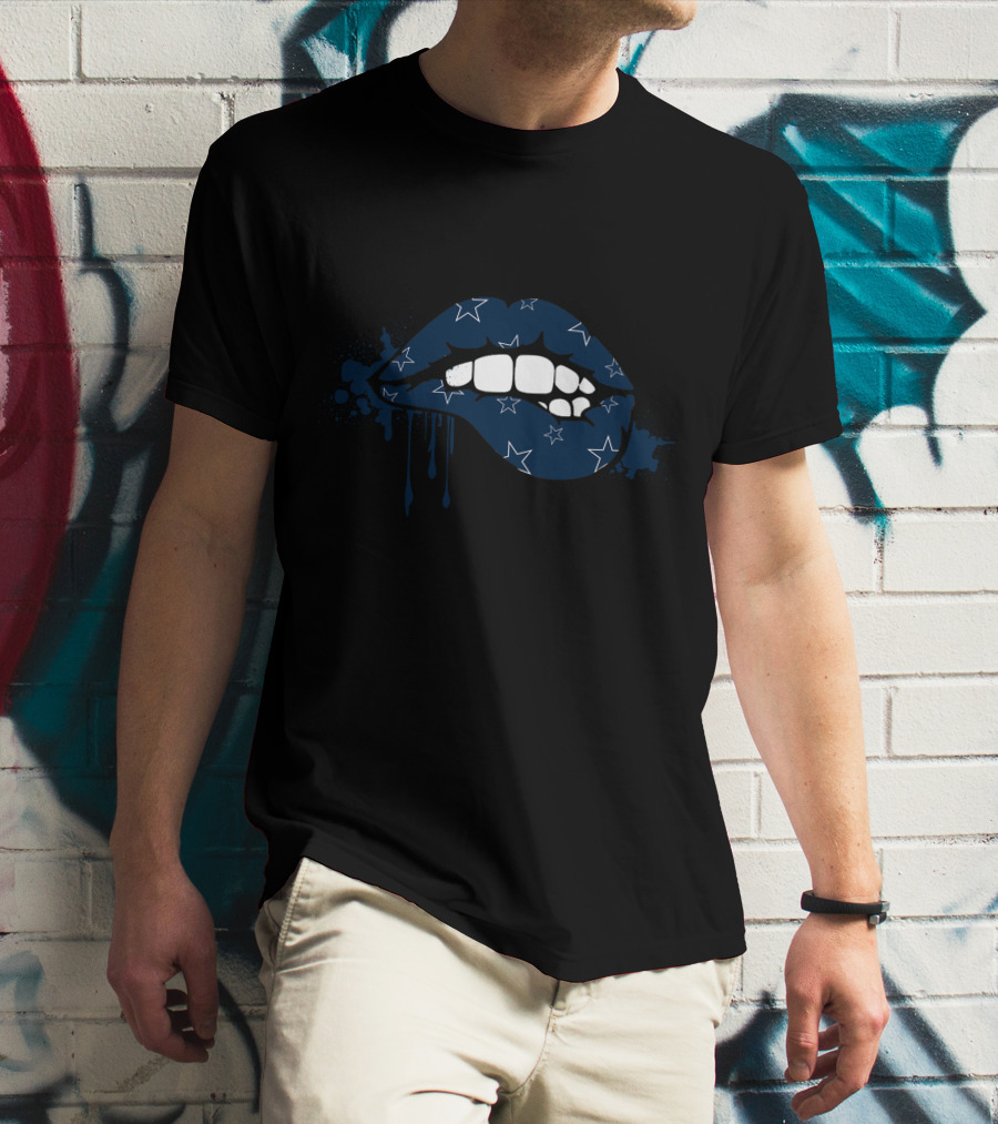 Dripping Lips Blue Star Pattern Cowboys T-Shirt