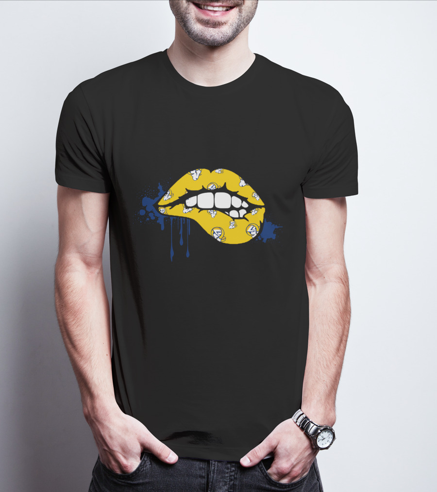 Dripping Lips Los Angeles Rams Yellow Blue Paint Splatter T-Shirt