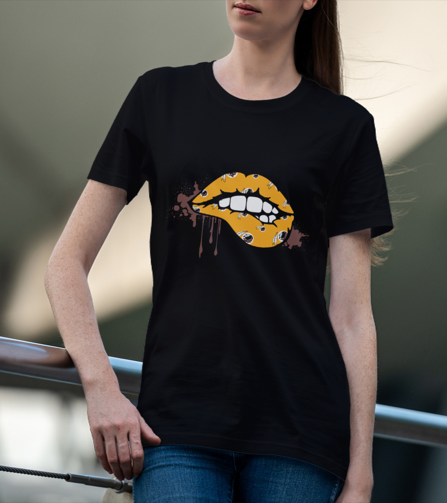 Dripping Lips Patterned With Iconic Redskins Logos T-Shirt