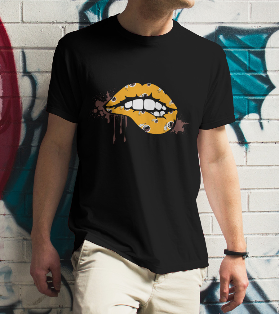 Dripping Lips Patterned With Iconic Redskins Logos T-Shirt