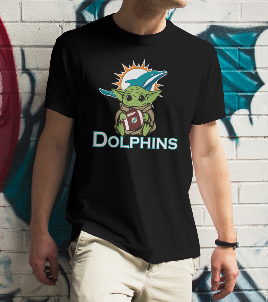 Dolphins Baby Yoda Star Wars Football Fusion T-Shirt