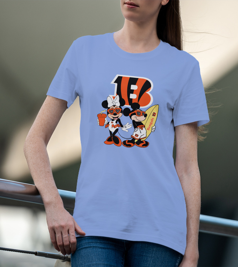 Bengals Mickey And Minnie Vacation Surfer Adventure T-Shirt