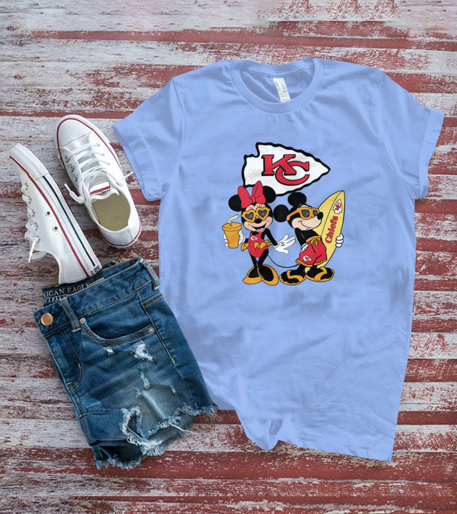 Chiefs Mickey And Minnie Vacation Kc Football Surfboard Fun T-Shirt