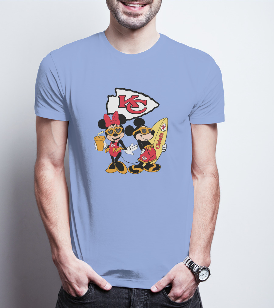 Chiefs Mickey And Minnie Vacation Kc Football Surfboard Fun T-Shirt
