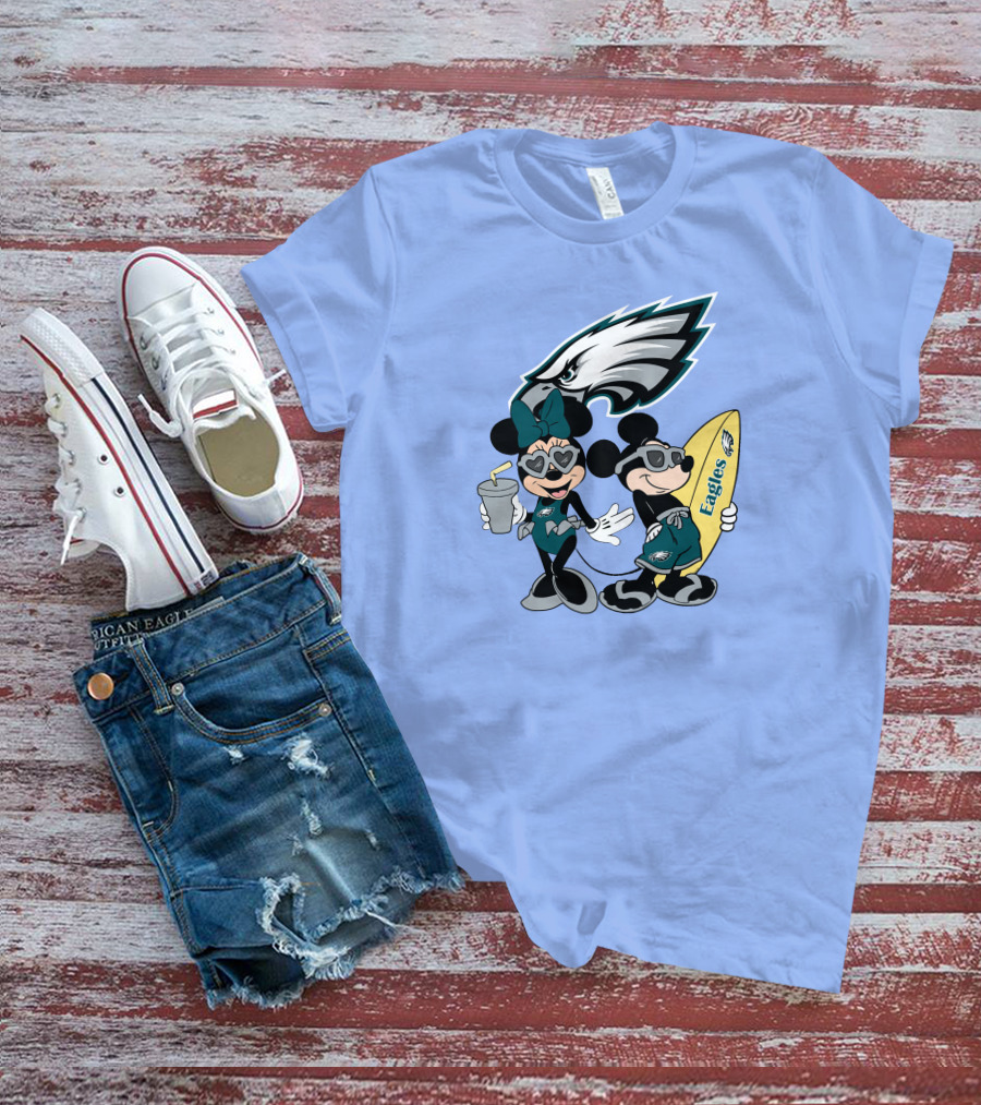 Eagles Mickey And Minnie Vacation With Surfboard And Cold Drink T-Shirt