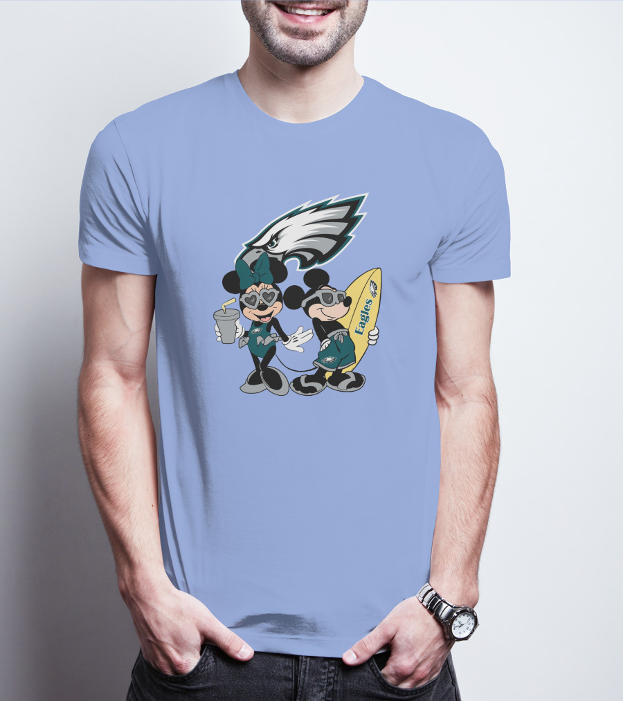 Eagles Mickey And Minnie Vacation With Surfboard And Cold Drink T-Shirt