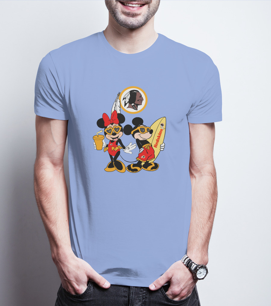 Redskins Mickey And Minnie Vacation Fun With Surfboard And Drink T-Shirt