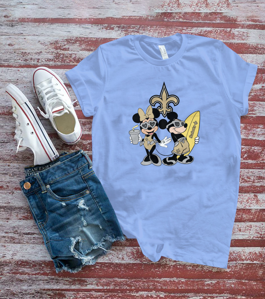Saints Mickey Happy Vacation Fleur-De-Lis Surfboard T-Shirt
