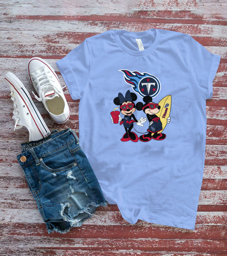 Titans Mickey Minnie Vacation With Tennessee Surfboard And Soda T-Shirt