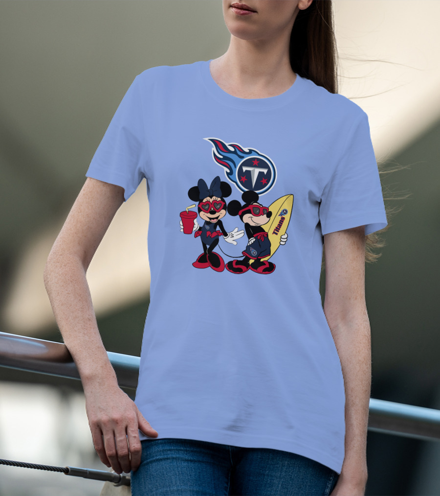 Titans Mickey Minnie Vacation With Tennessee Surfboard And Soda T-Shirt