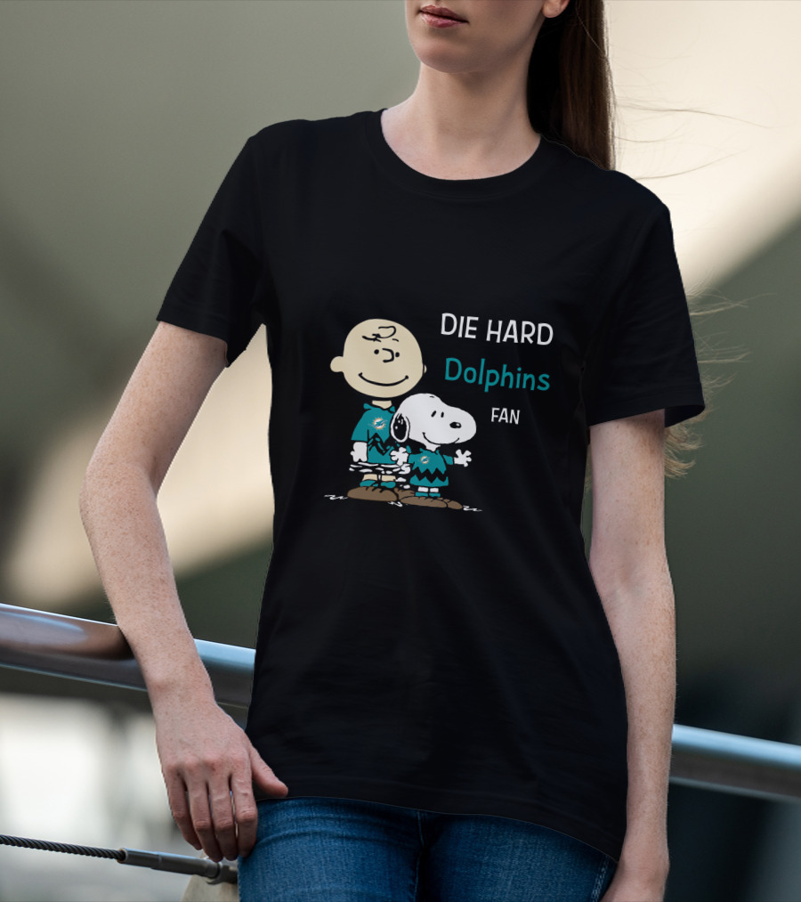 Die Hard Dolphins Fan Snoopy And Charlie Brown T-Shirt
