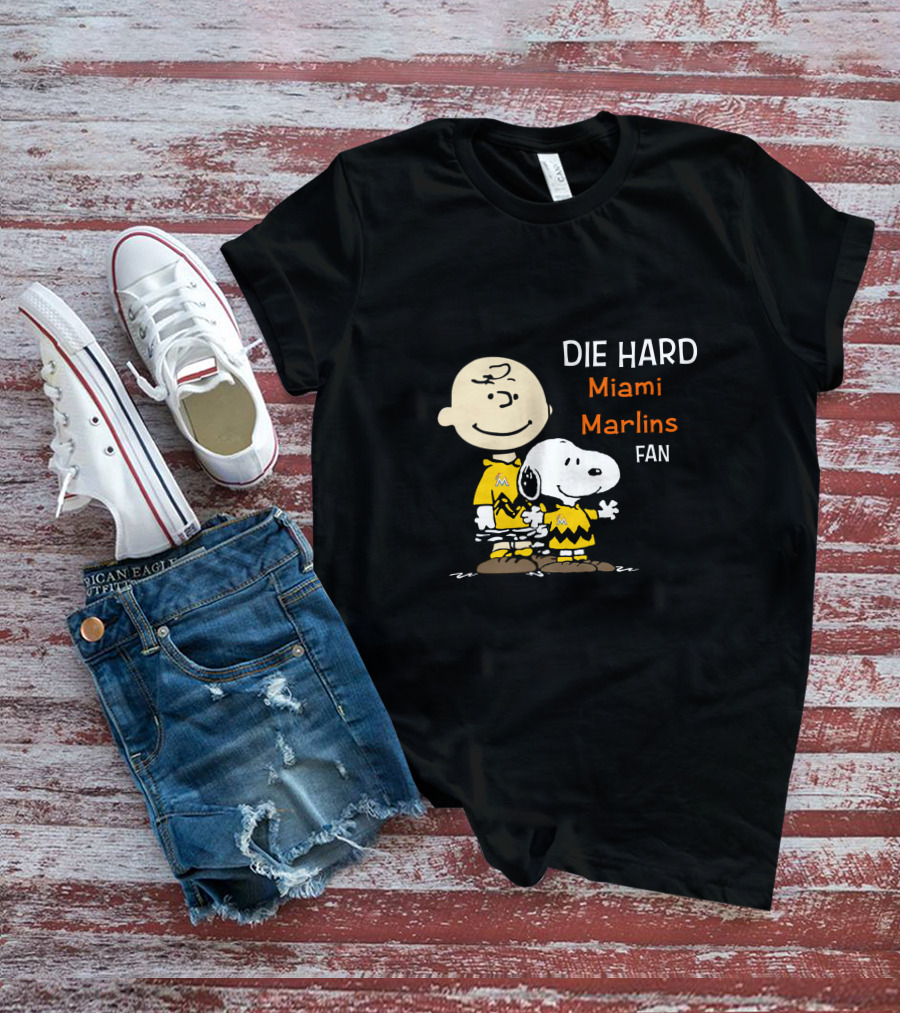 Die Hard Miami Marlins Fan Snoopy And Charlie Brown T-Shirt