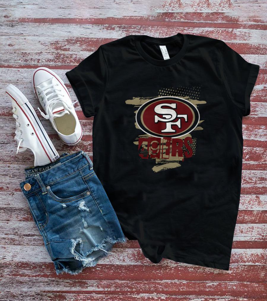 SF 49ERS Oval Red Logo With Distressed Background T-Shirt