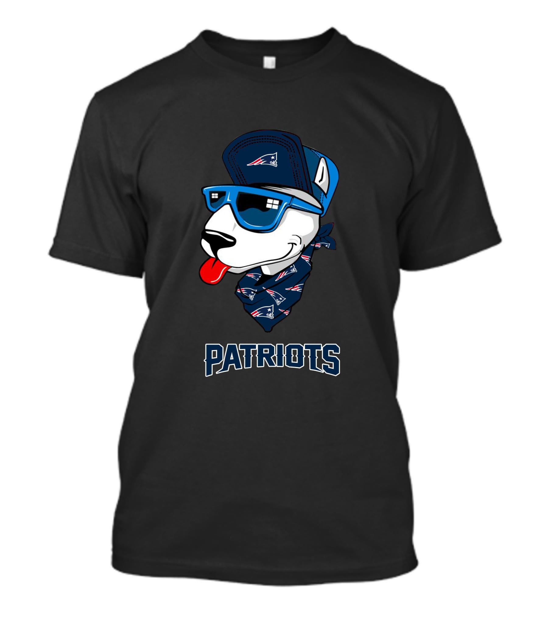 Patriots Bull Terrier Wearing Sunglasses And Cap With Bandana T-Shirt