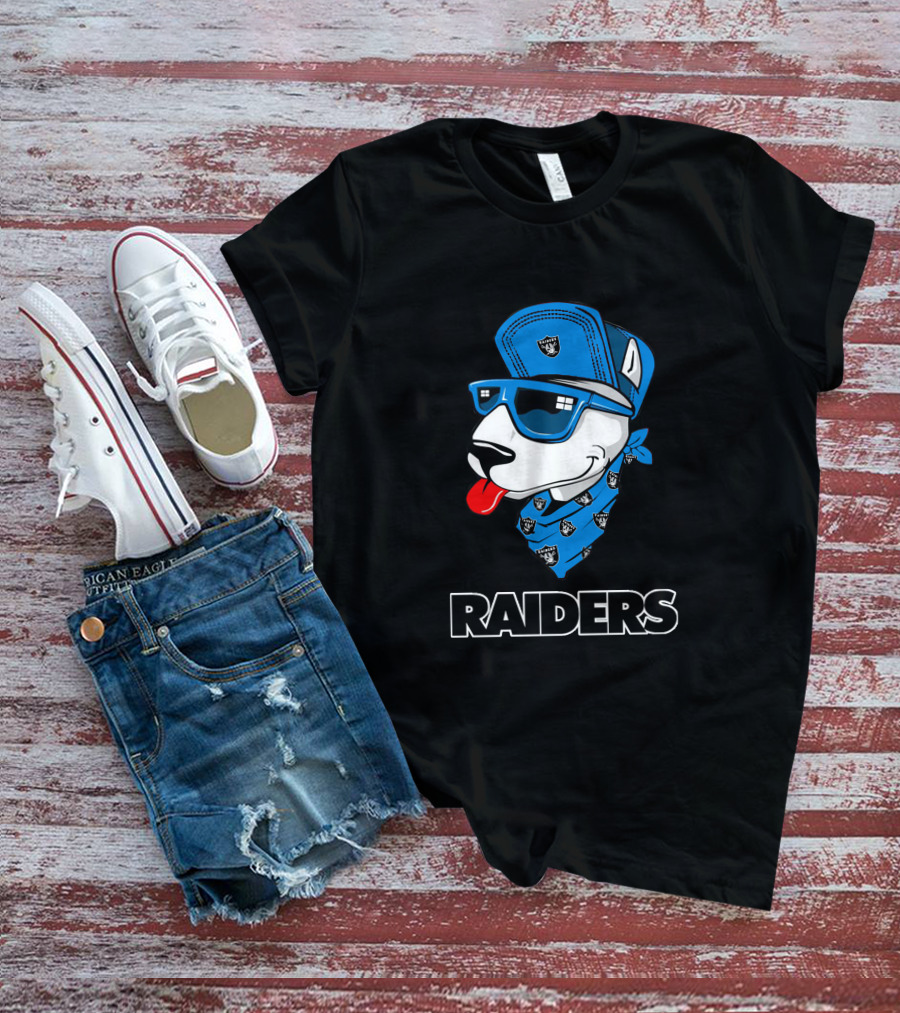 Raiders Bull Terrier Cool Blue Bandana And Cap T-Shirt
