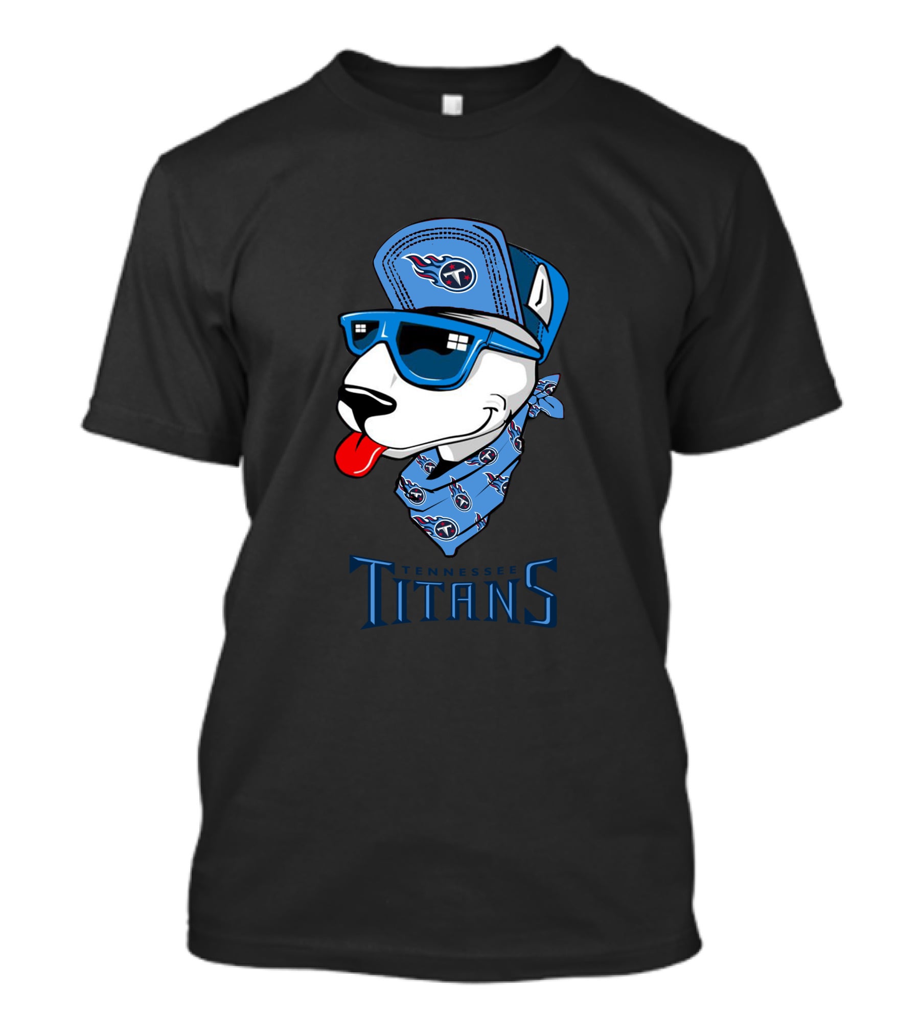 Tennessee Titans Bull Terrier Wearing Cap And Bandana T-Shirt