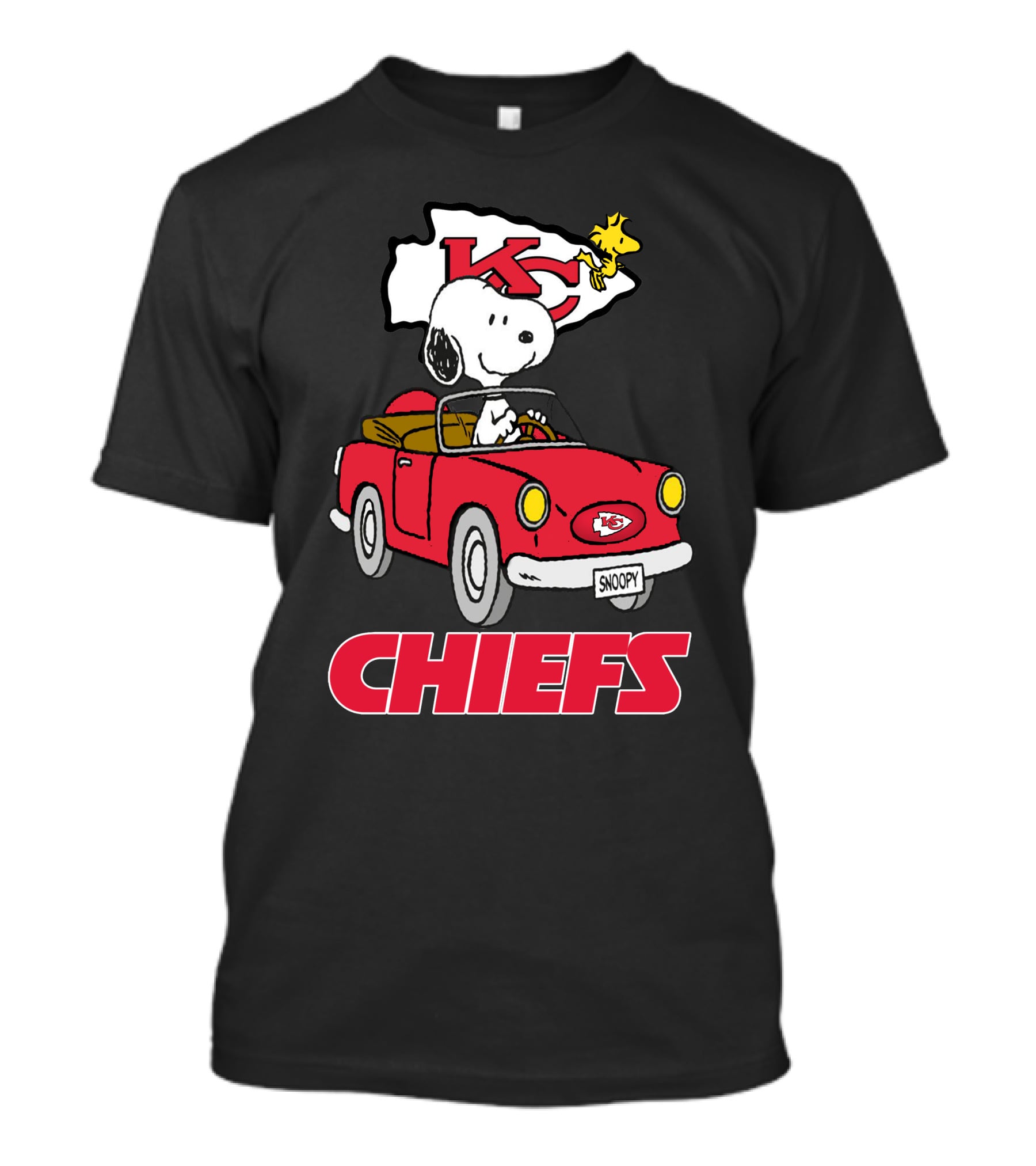 Chiefs Snoopy Driving With KC Flag T-Shirt