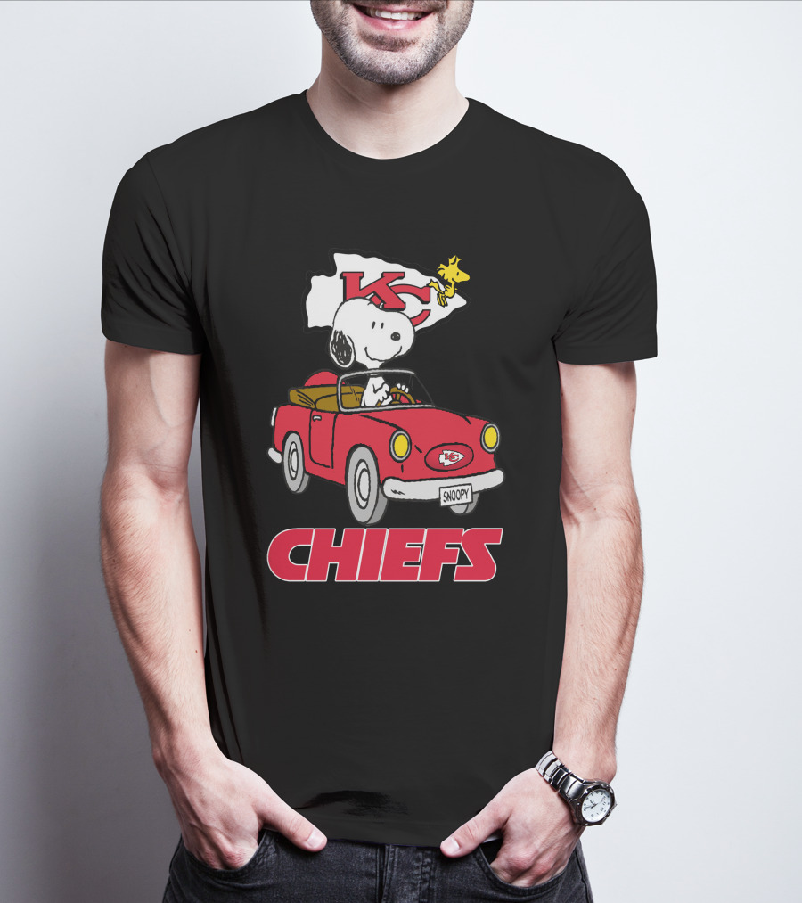 Chiefs Snoopy Driving With KC Flag T-Shirt