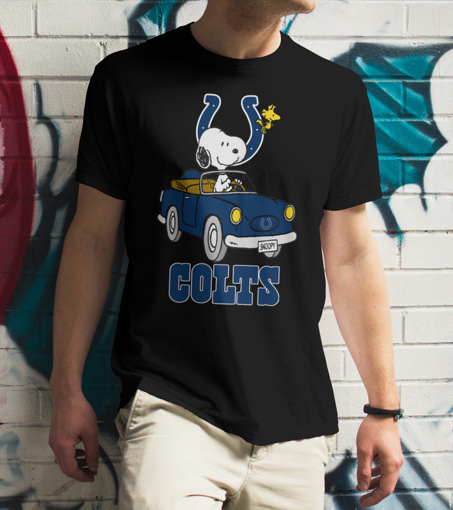 Colts Snoopy Woodstock Riding Blue Car T-Shirt