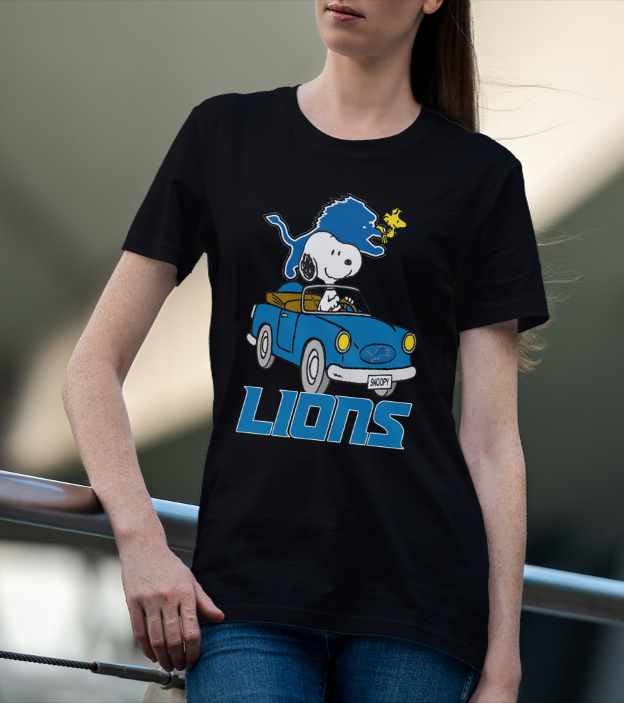 Lions Snoopy Detroit Football Ride With Woodstock T-Shirt