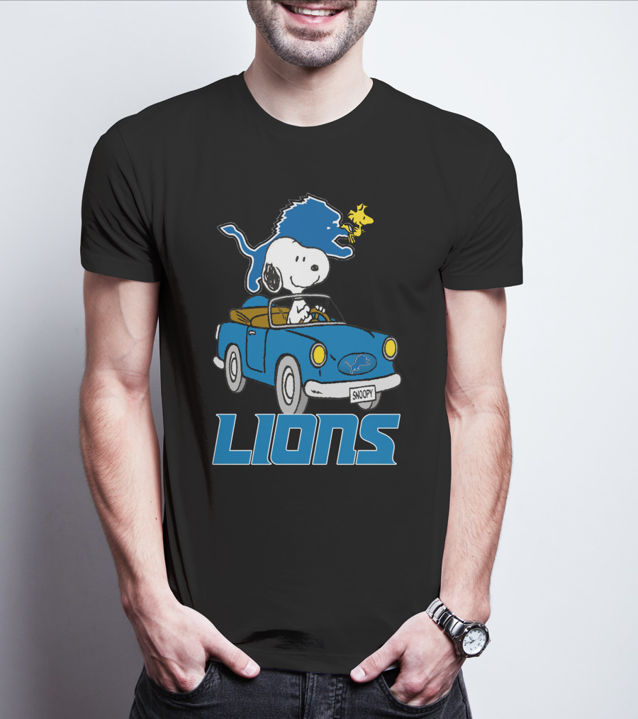 Lions Snoopy Detroit Football Ride With Woodstock T-Shirt