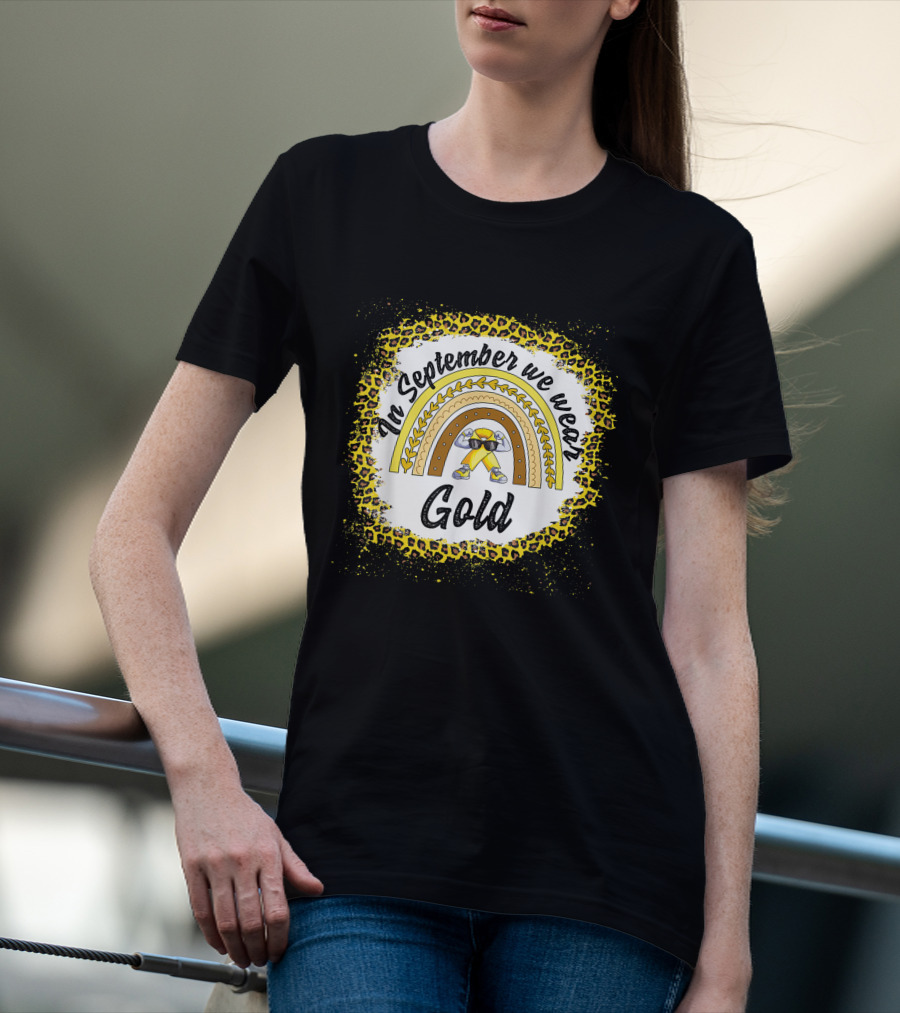 In September We Wear Gold Rainbow Leopard Awareness T-Shirt