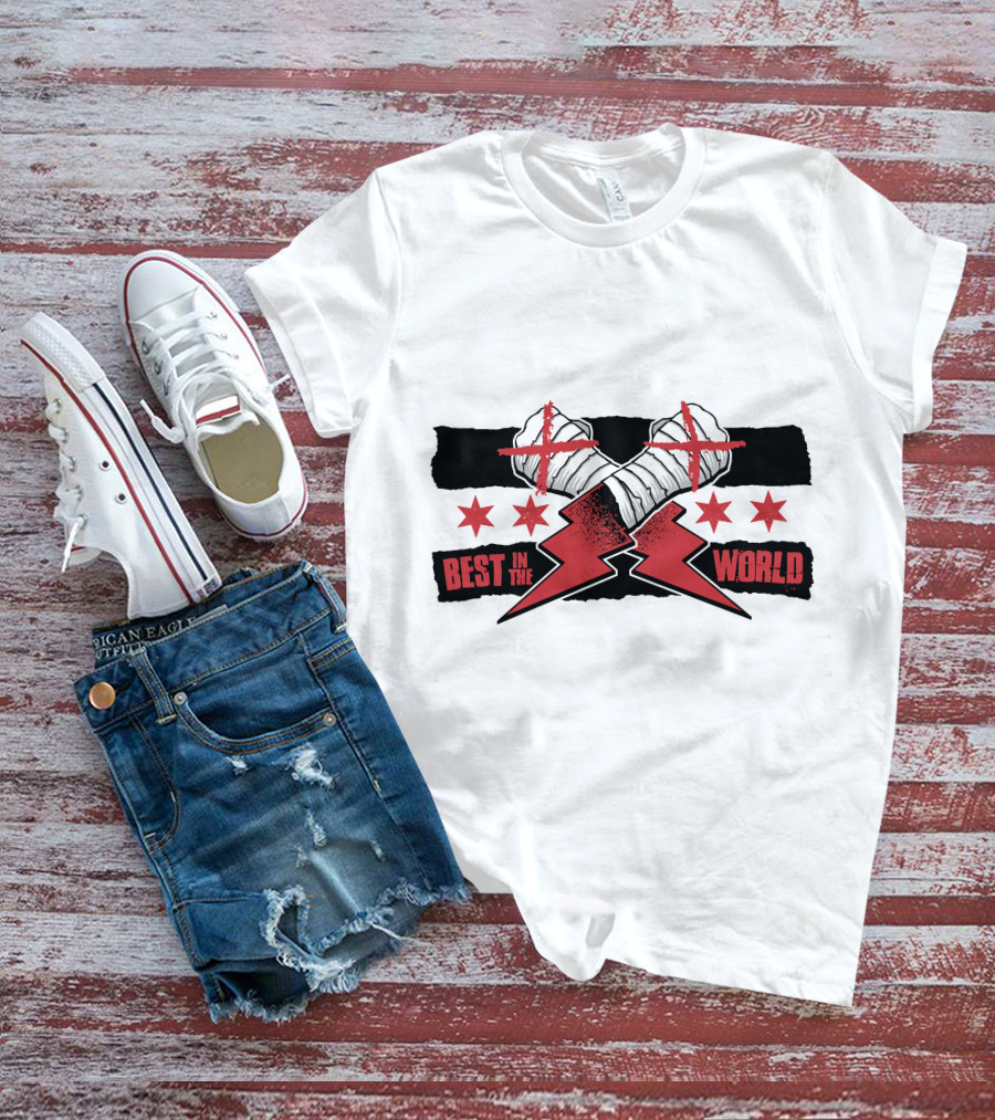 Best In The World Crossed Fists Red Lightning Stars T-Shirt