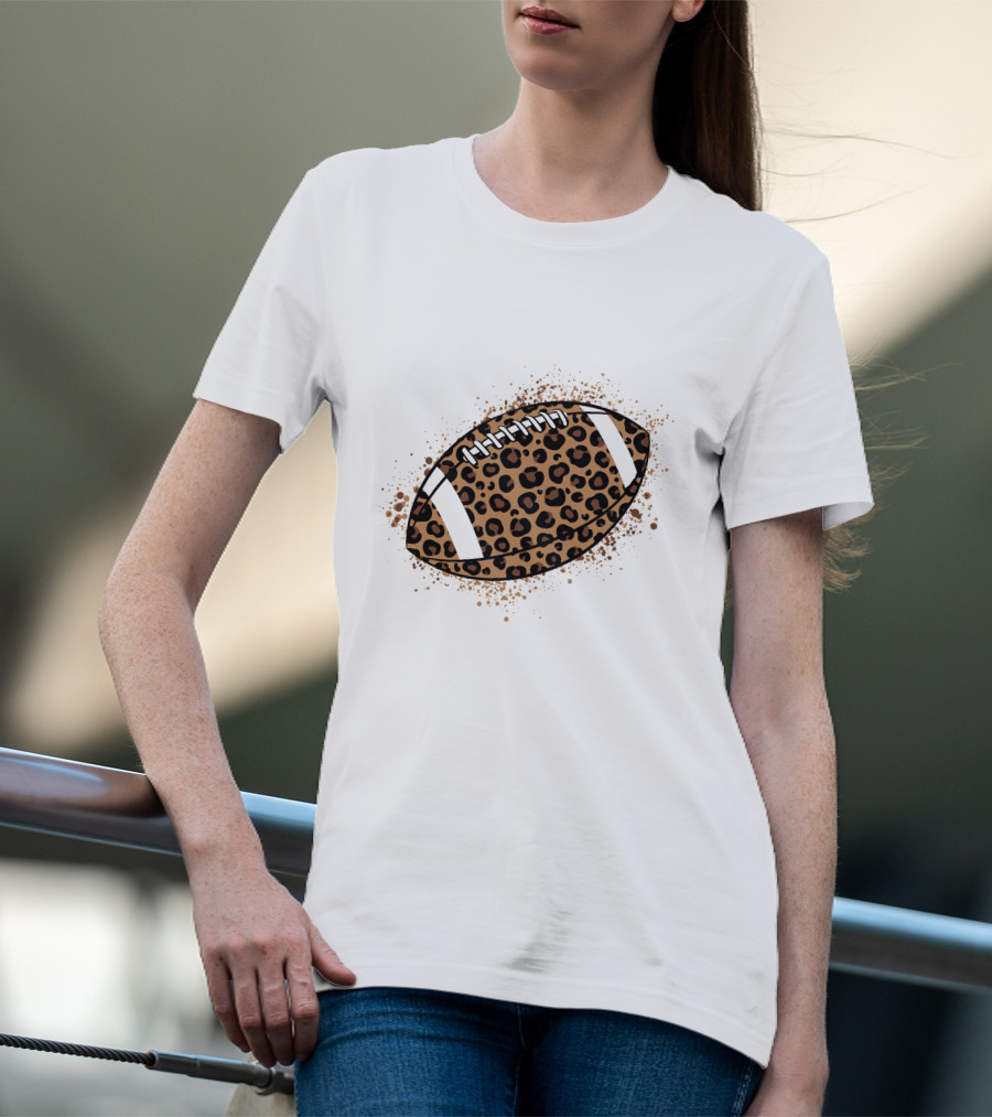 Leopard Print American Football Ball T-Shirt